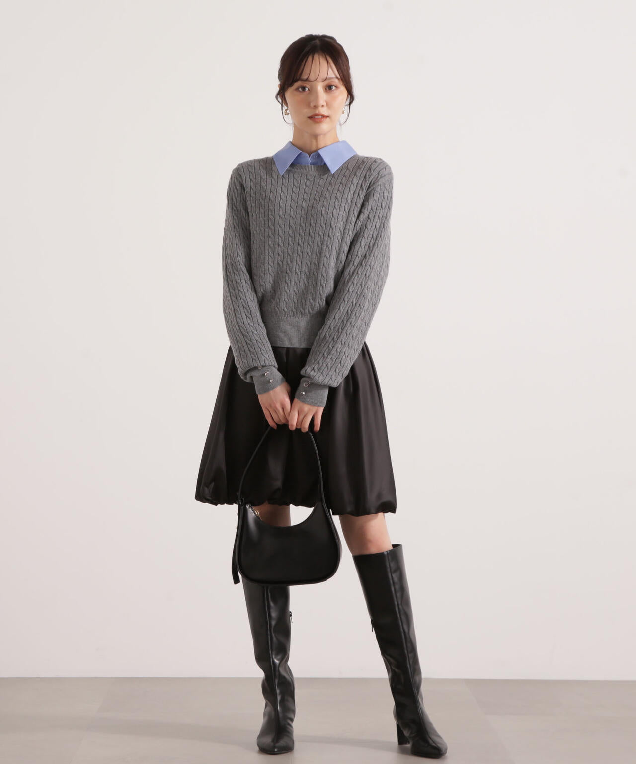 ＜ハンドウォッシャブル＞袖釦ミニケーブルニット