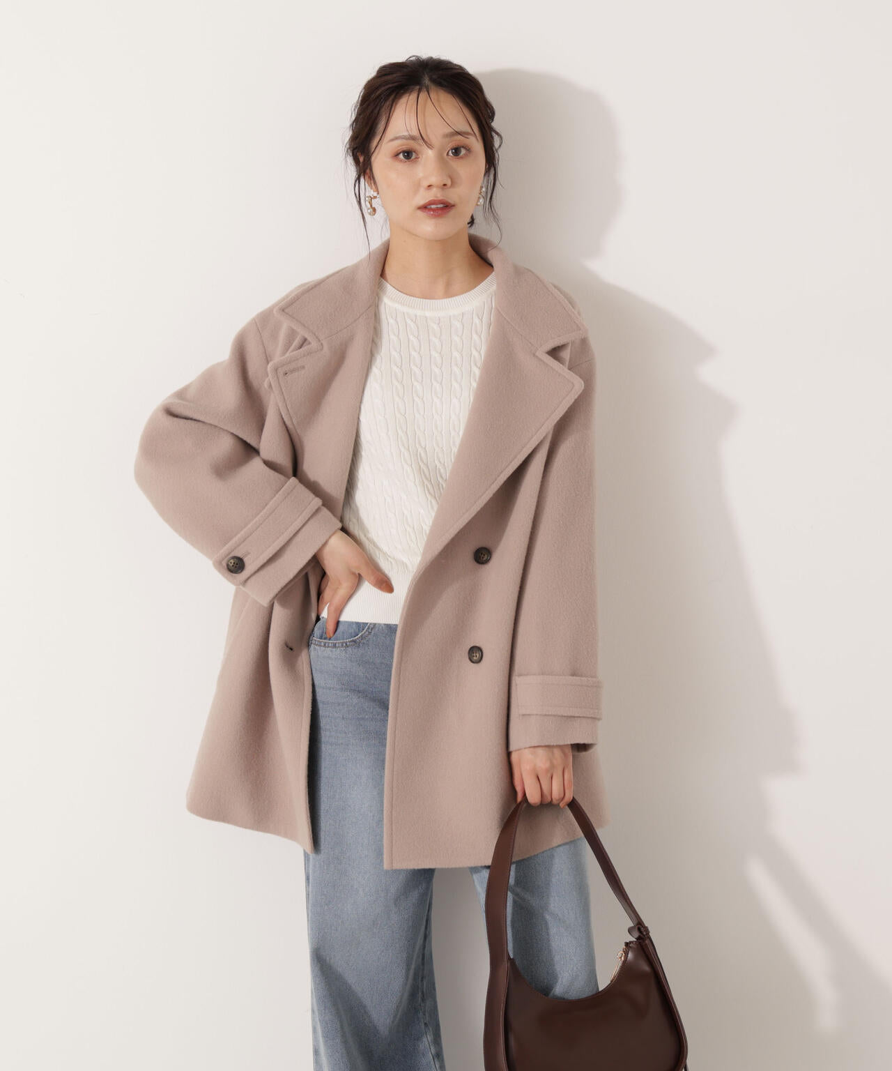 ＜ハンドウォッシャブル＞袖釦ミニケーブルニット