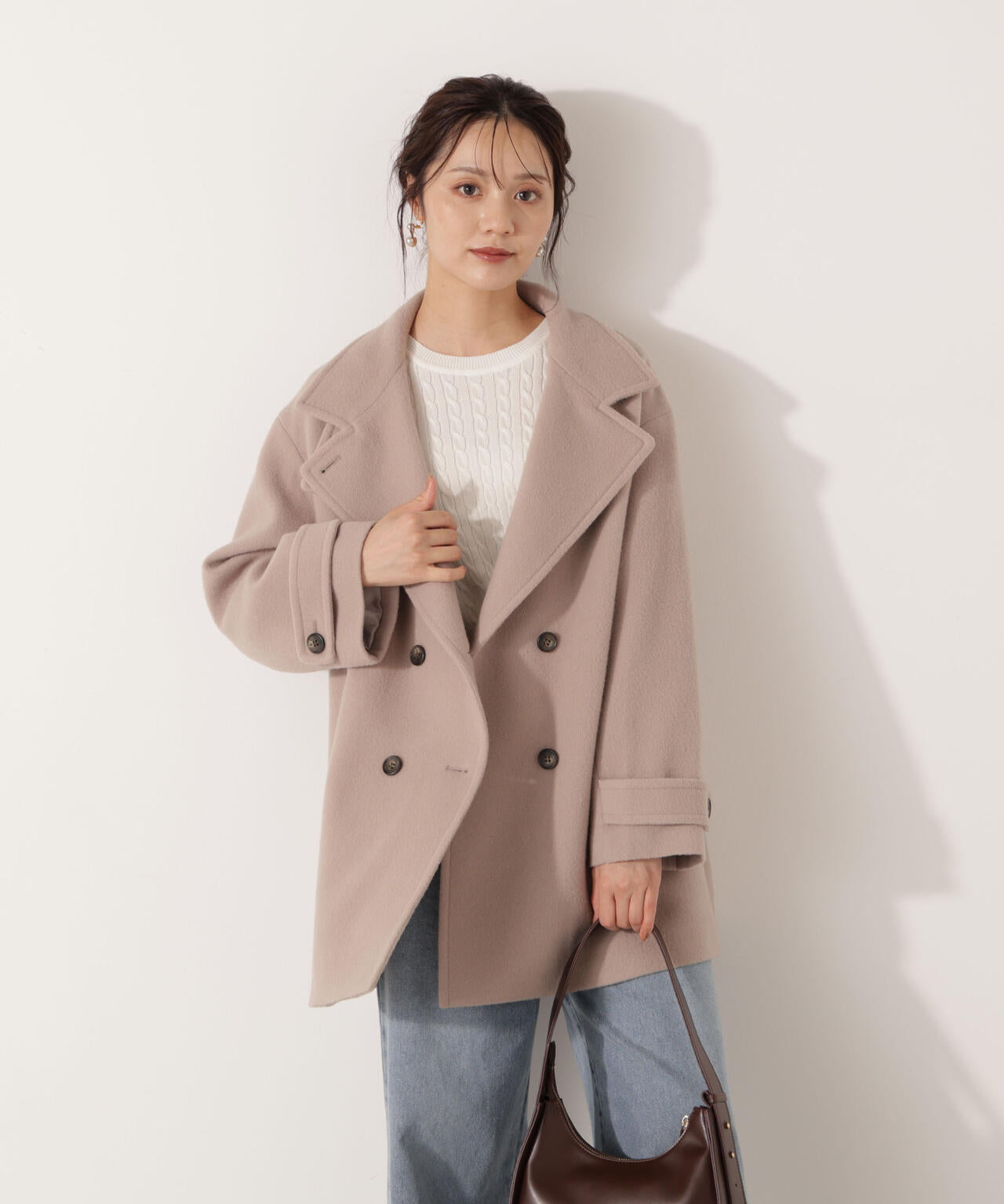 ＜ハンドウォッシャブル＞袖釦ミニケーブルニット