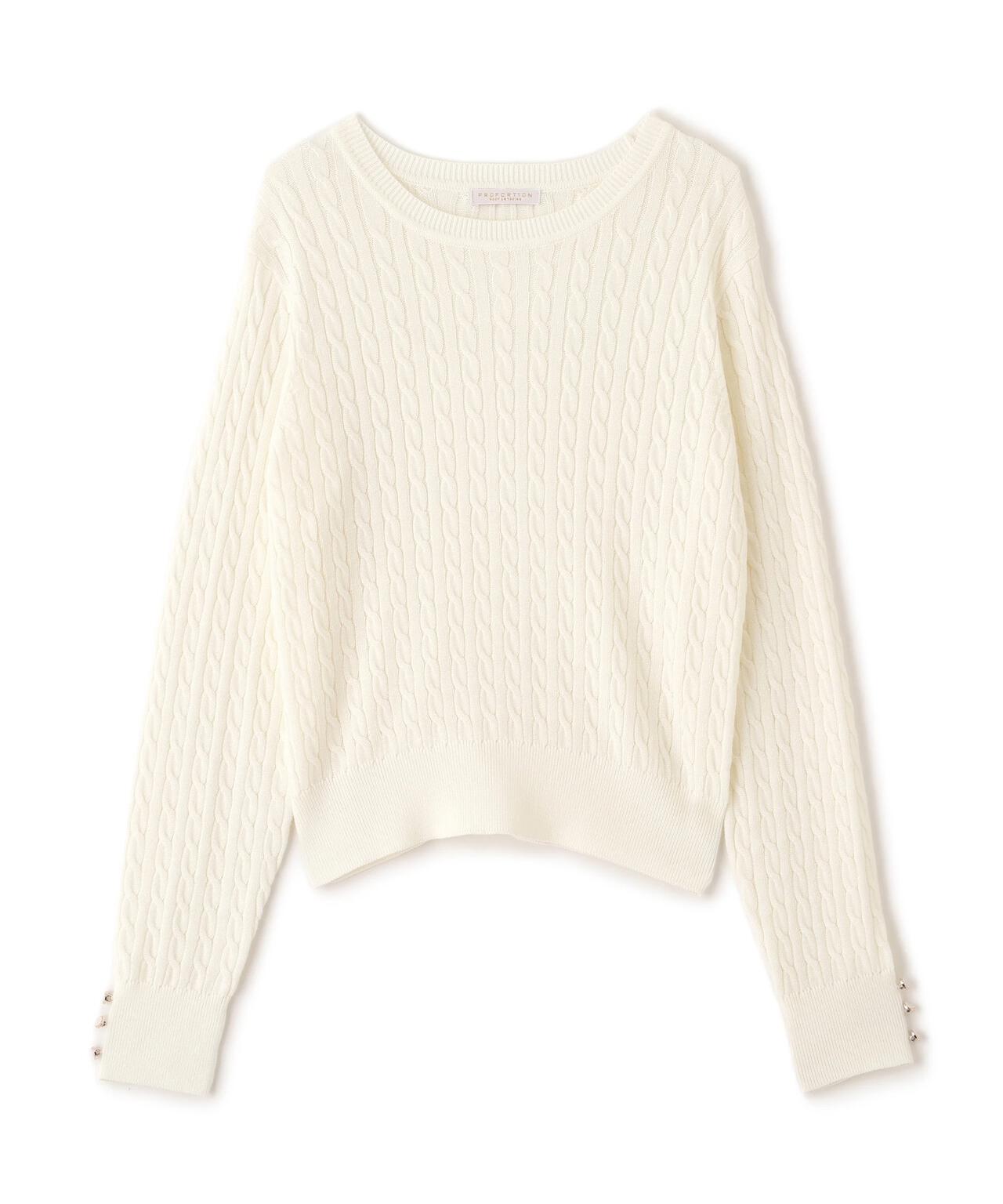 ＜ハンドウォッシャブル＞袖釦ミニケーブルニット