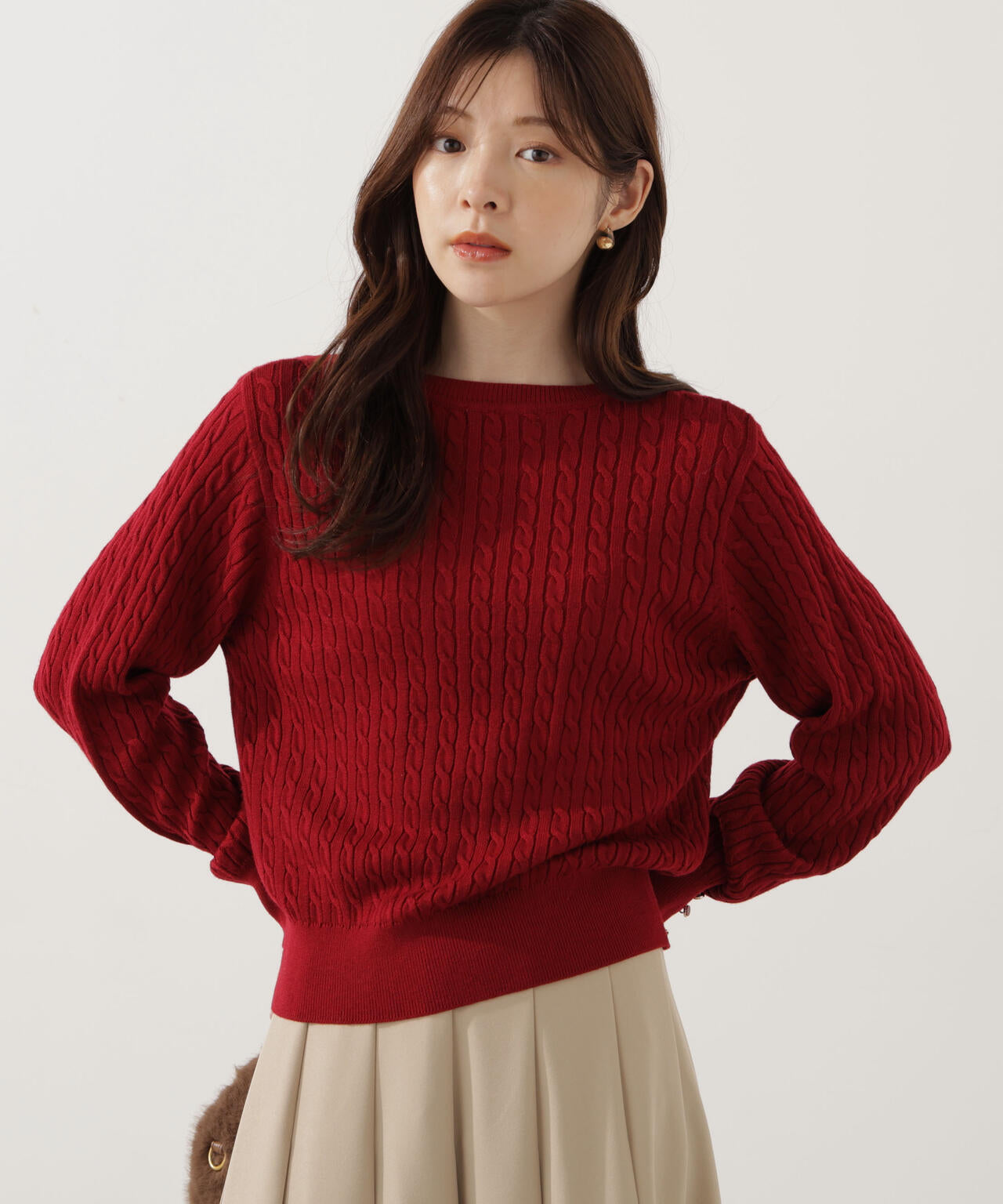 ＜ハンドウォッシャブル＞袖釦ミニケーブルニット