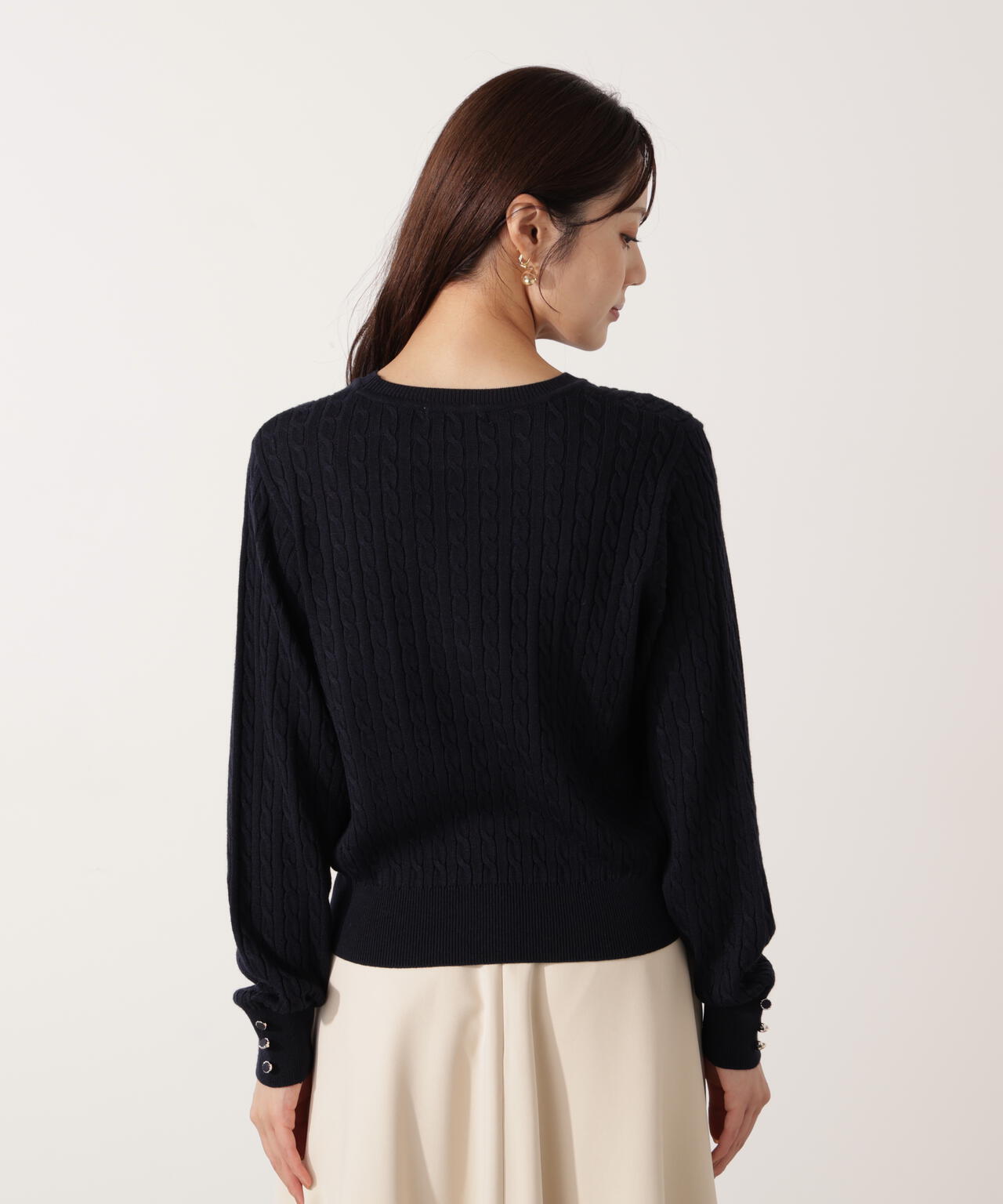 ＜ハンドウォッシャブル＞袖釦ミニケーブルニット