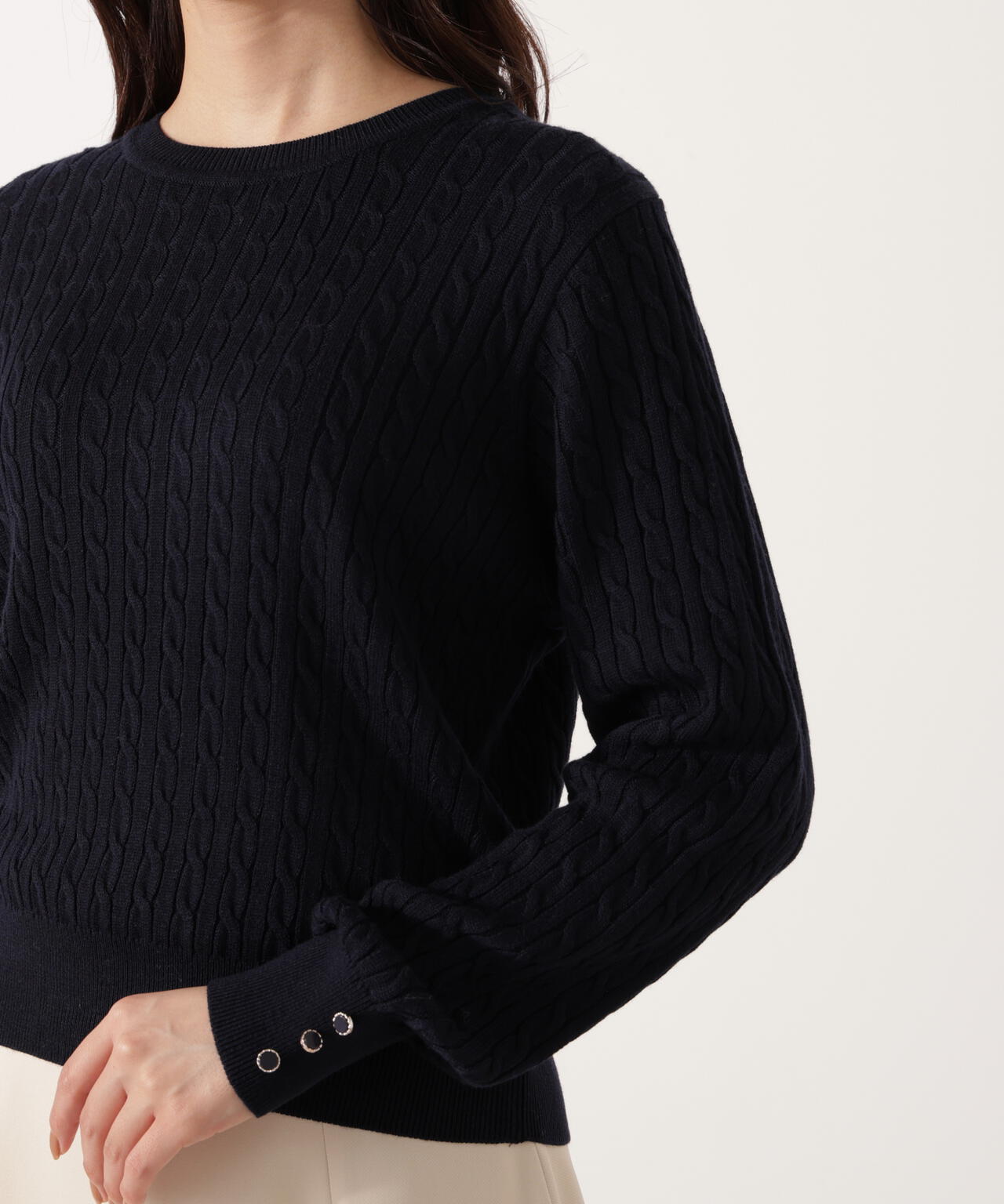 ＜ハンドウォッシャブル＞袖釦ミニケーブルニット