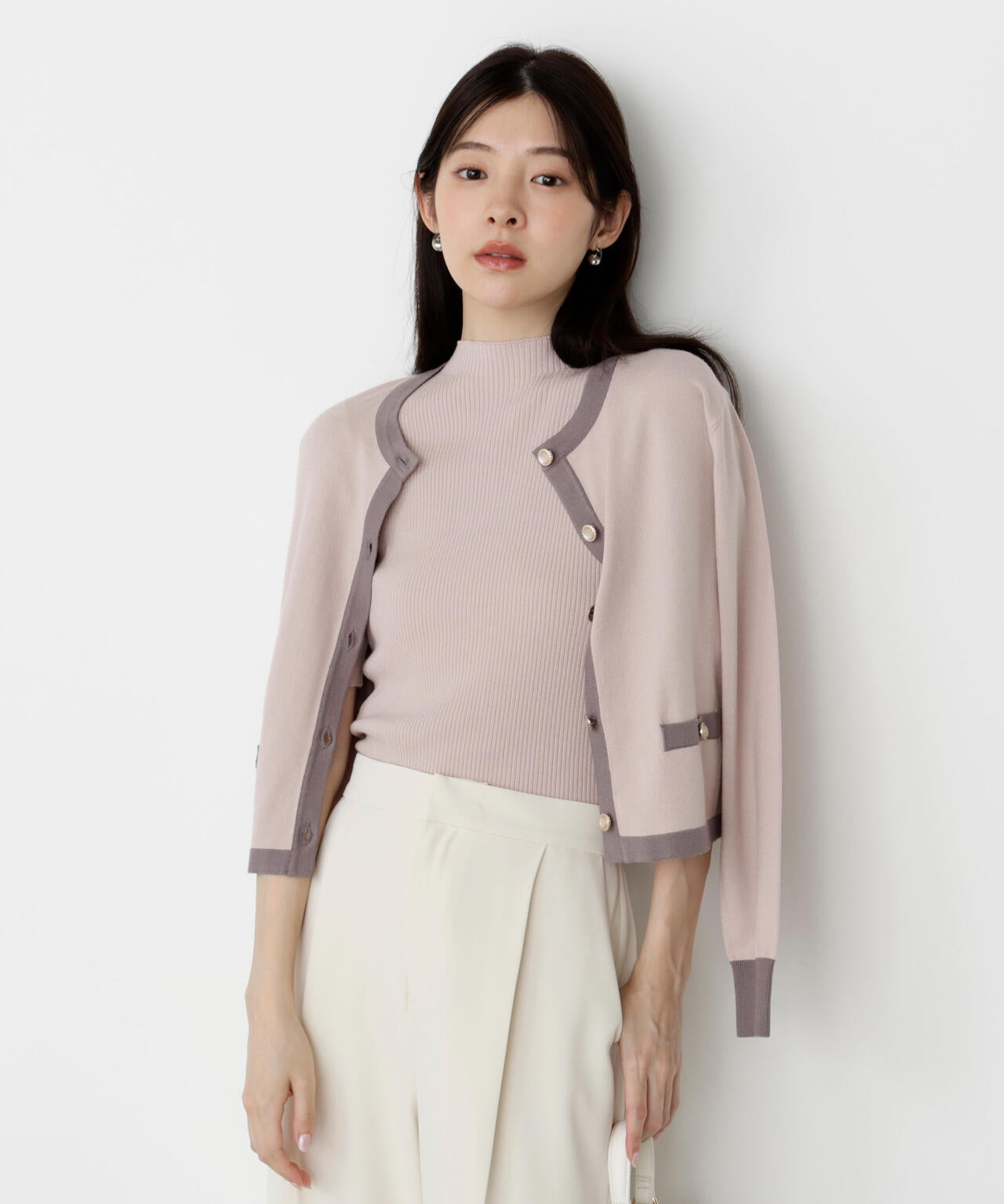 【松川星さん着用】＜ハンドウォッシャブル＞ニュアンス釦ニットアンサンブル