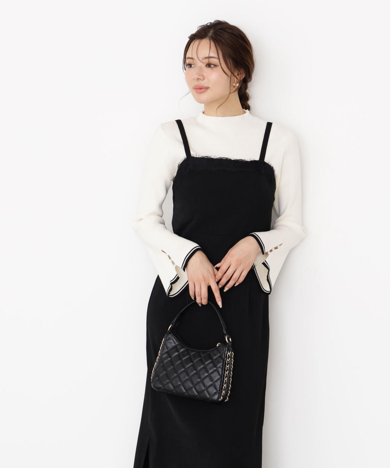 ＜ハンドウォッシャブル＞スタンドネックリブニット