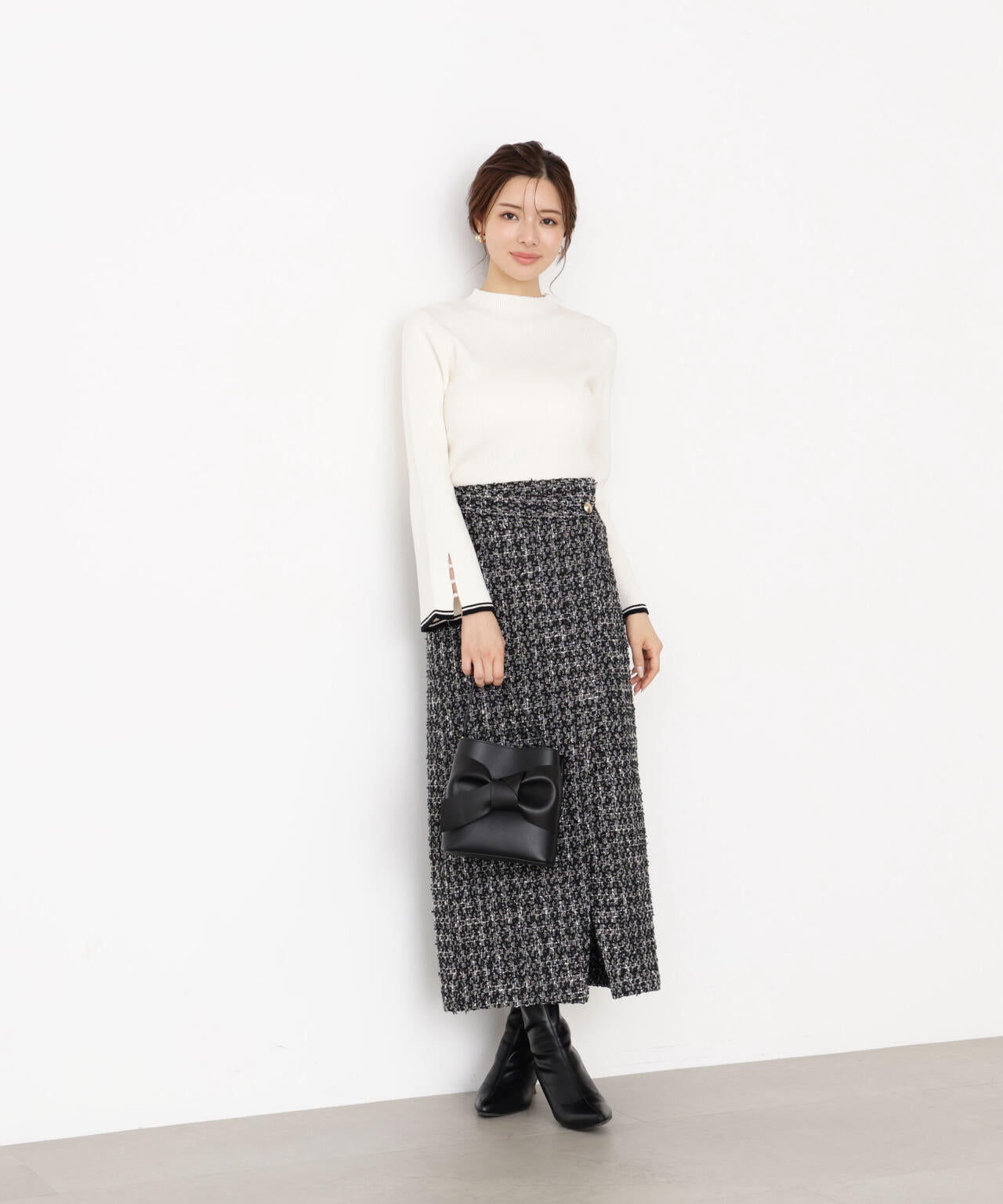 ＜ハンドウォッシャブル＞スタンドネックリブニット