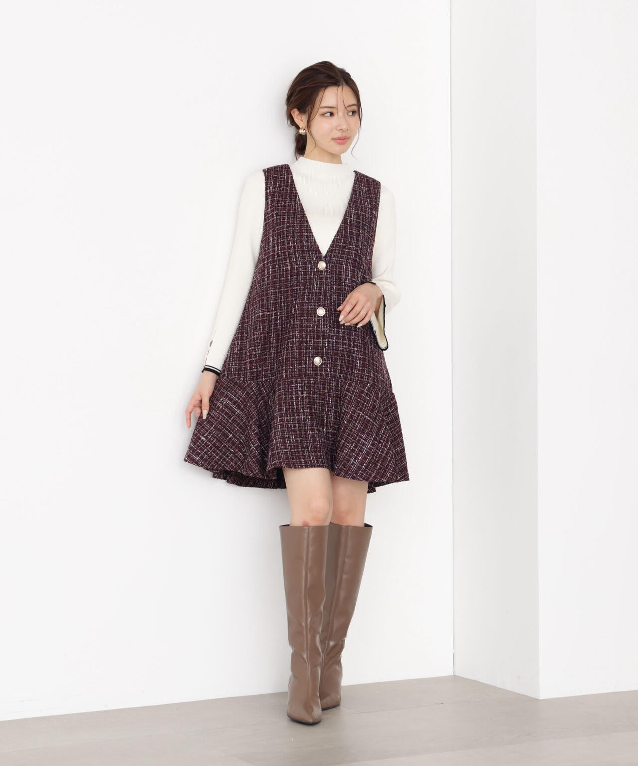 ＜ハンドウォッシャブル＞スタンドネックリブニット