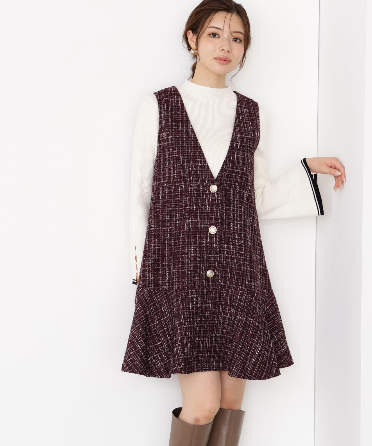 ＜ハンドウォッシャブル＞スタンドネックリブニット