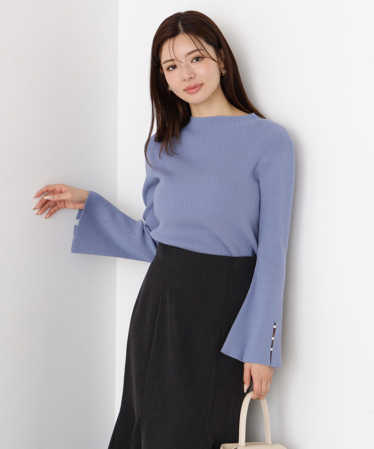 ＜ハンドウォッシャブル＞スタンドネックリブニット