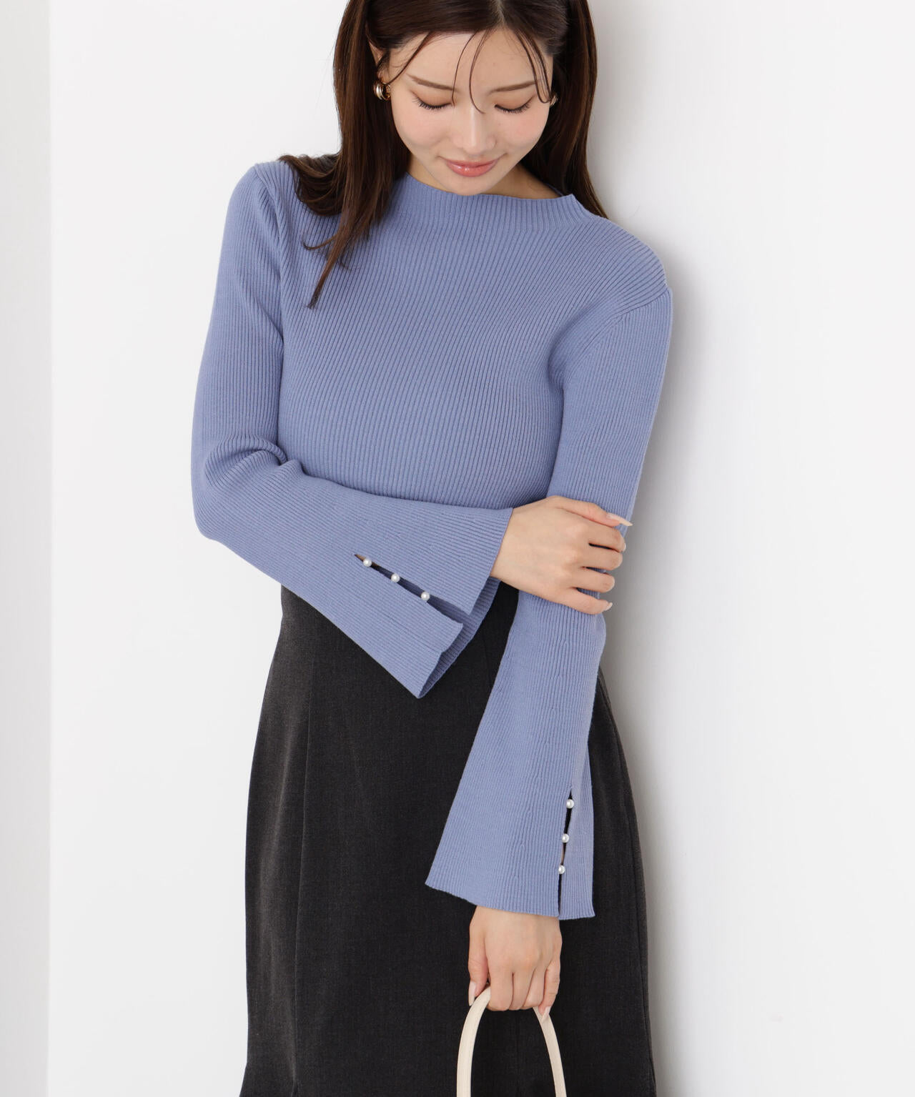 ＜ハンドウォッシャブル＞スタンドネックリブニット