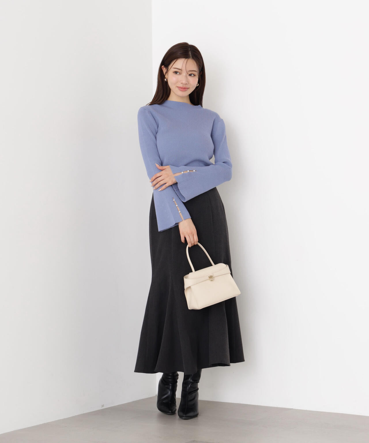 ＜ハンドウォッシャブル＞スタンドネックリブニット