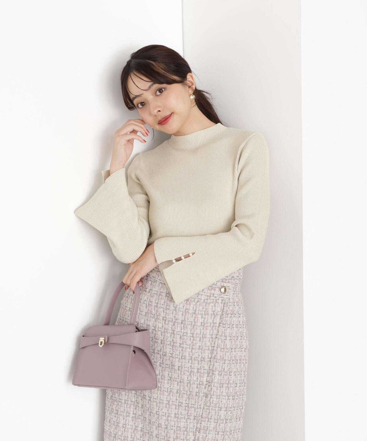 ＜ハンドウォッシャブル＞スタンドネックリブニット