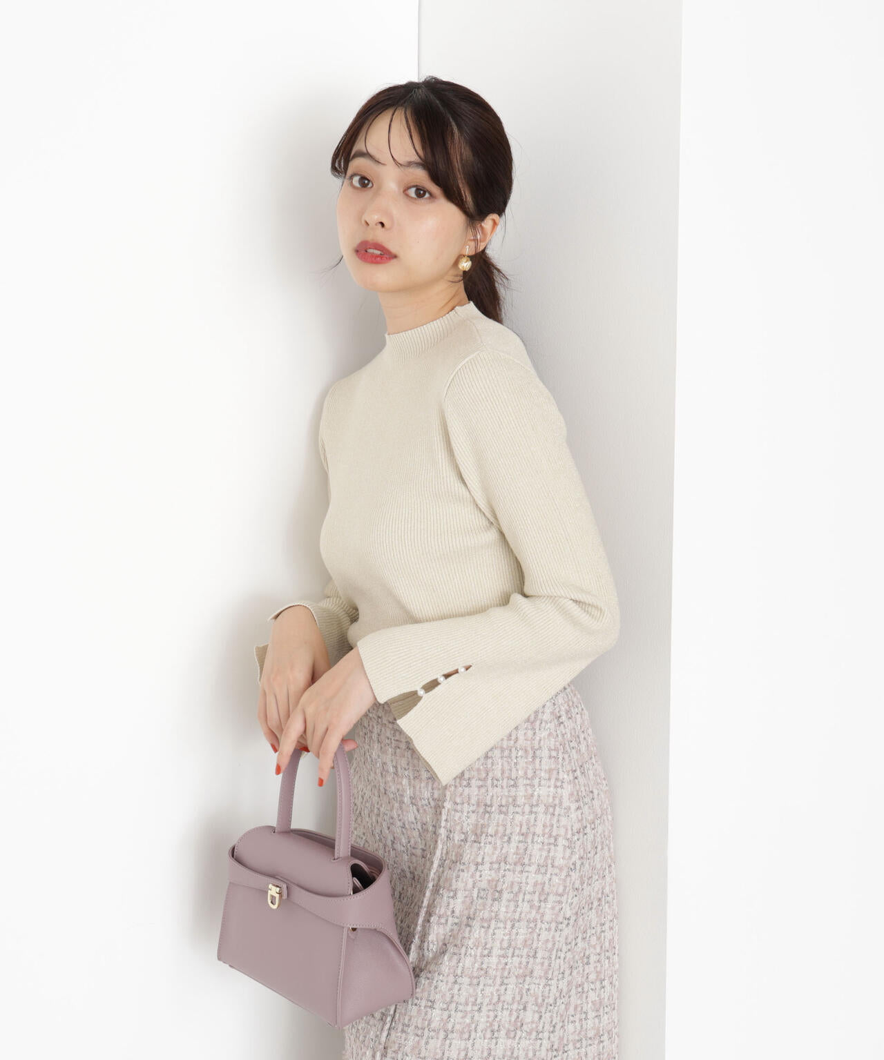 ＜ハンドウォッシャブル＞スタンドネックリブニット