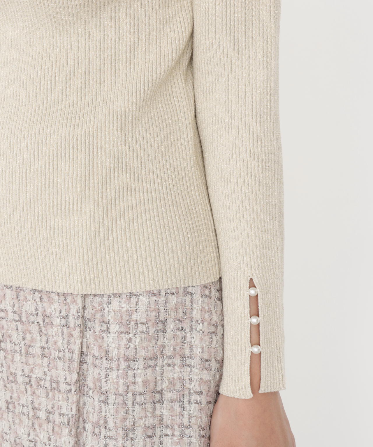 ＜ハンドウォッシャブル＞スタンドネックリブニット