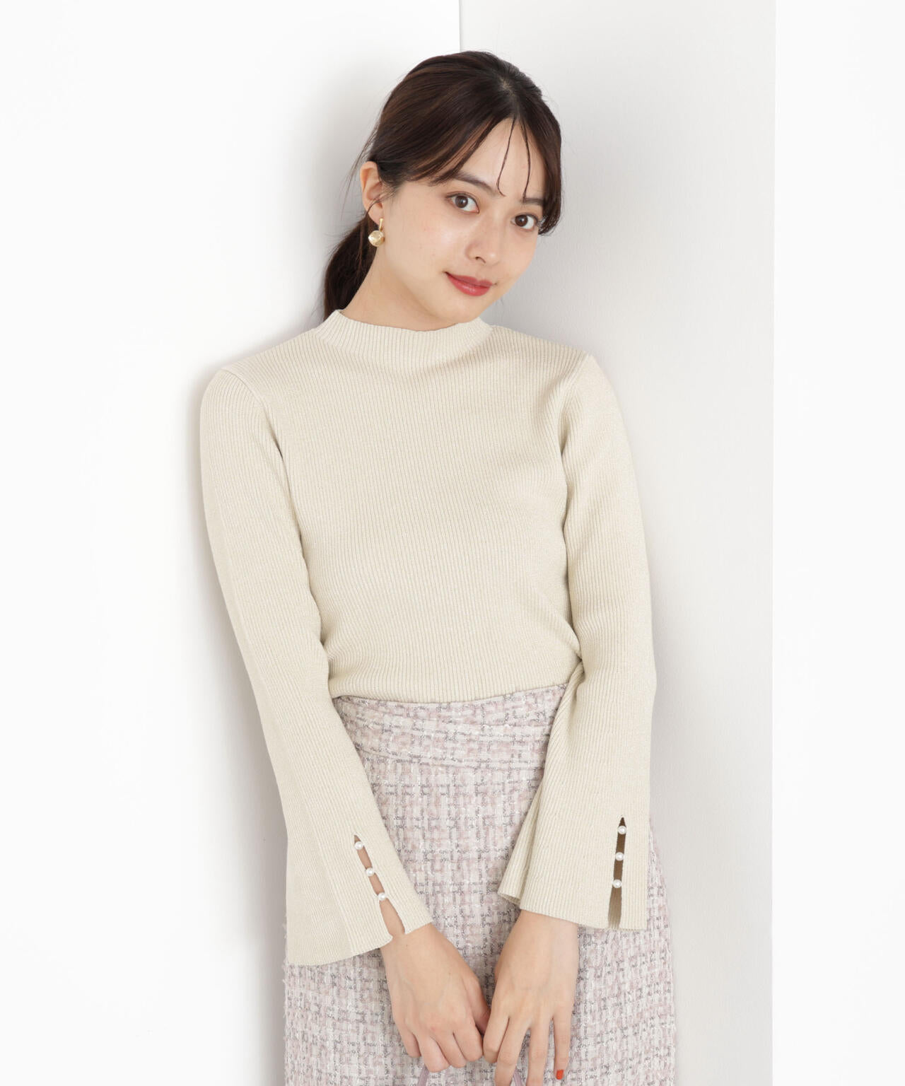 ＜ハンドウォッシャブル＞スタンドネックリブニット