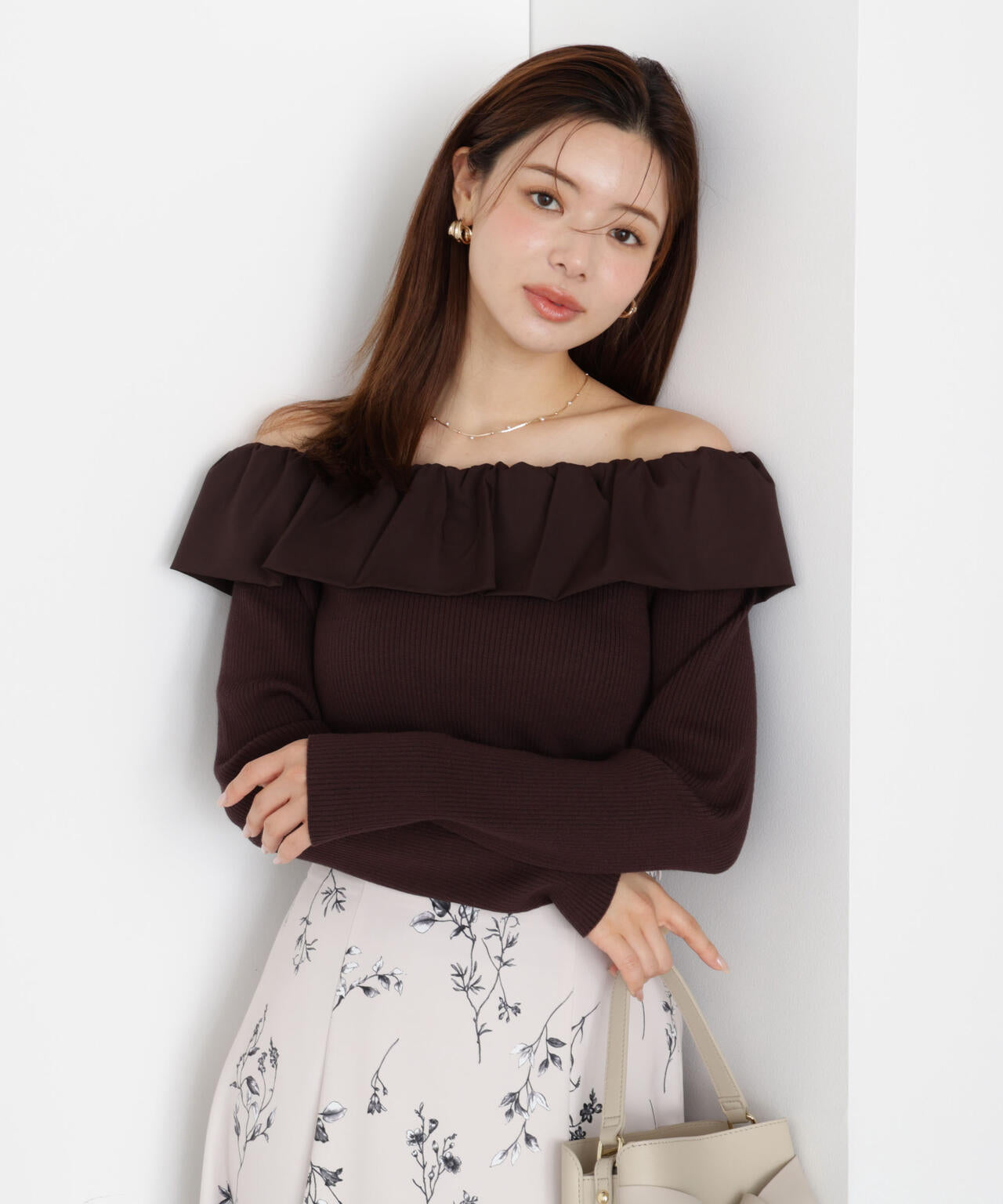 松川星さん着用】フリルオフショル2wayニット | PROPORTION BODY