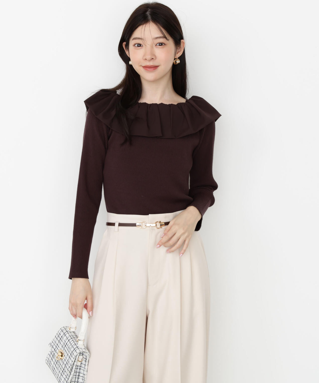 松川星さん着用】フリルオフショル2wayニット | PROPORTION BODY