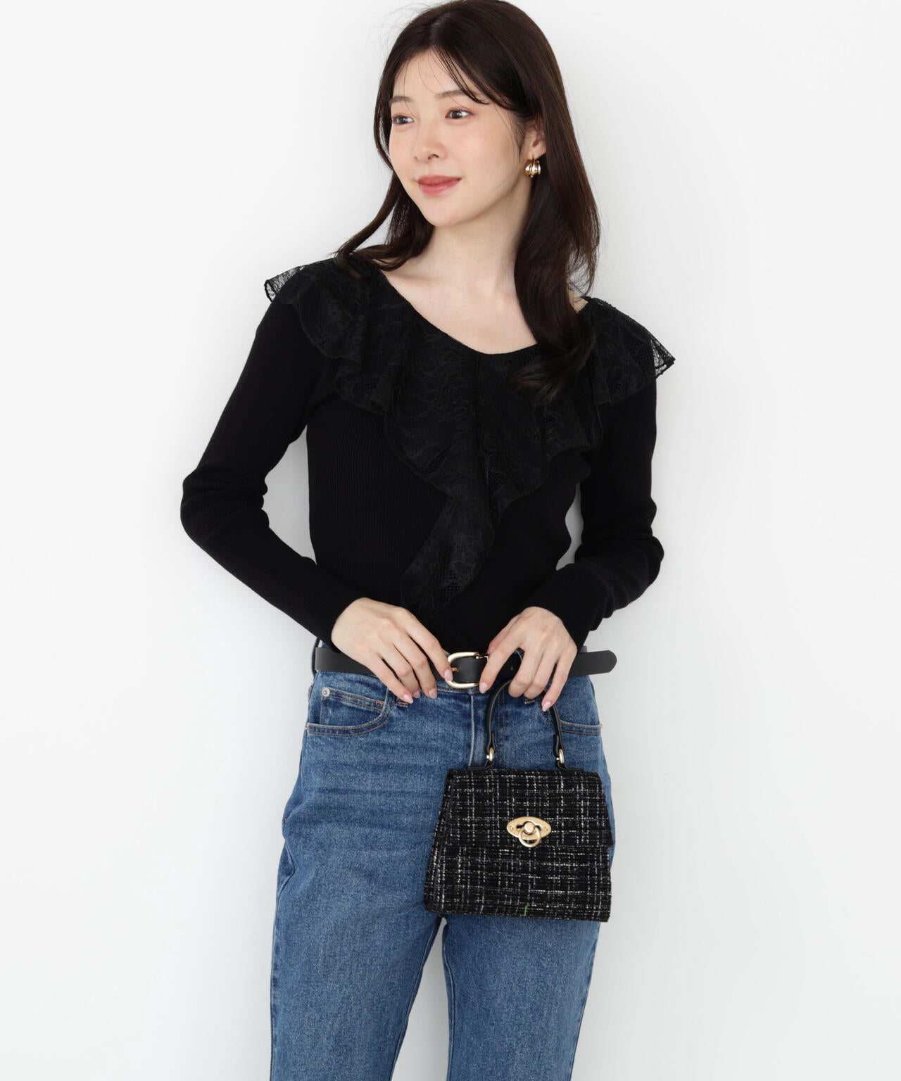 レースフリルニット