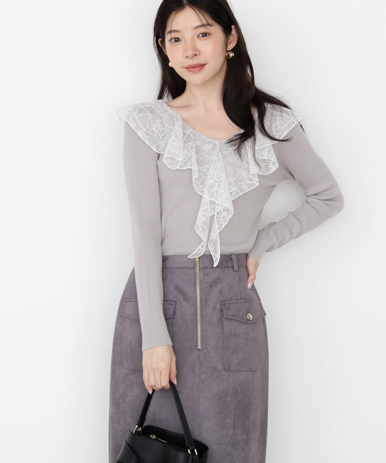 レースフリルニット