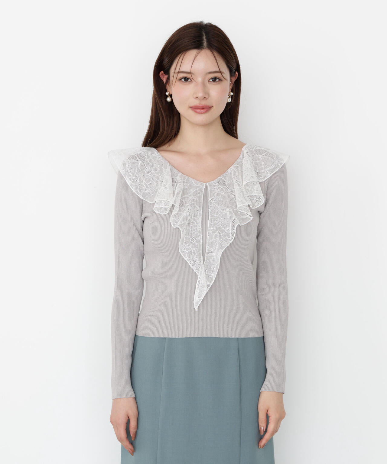 レースフリルニット