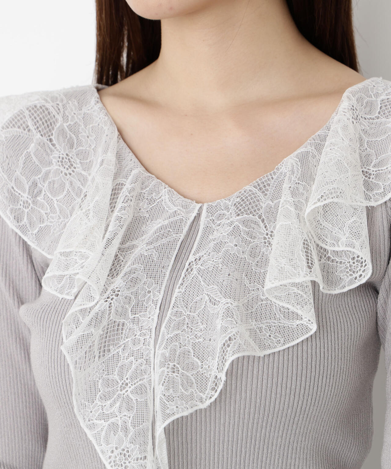 レースフリルニット