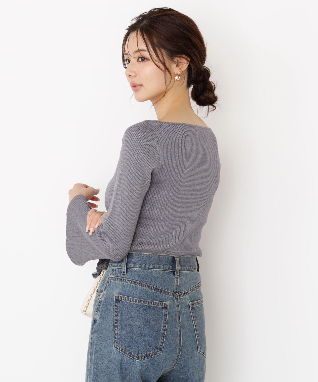 ＜ハンドウォッシャブル＞ニュアンスネックラメリブニット