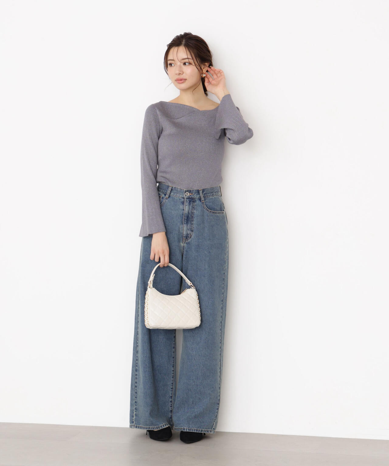 ＜ハンドウォッシャブル＞ニュアンスネックラメリブニット