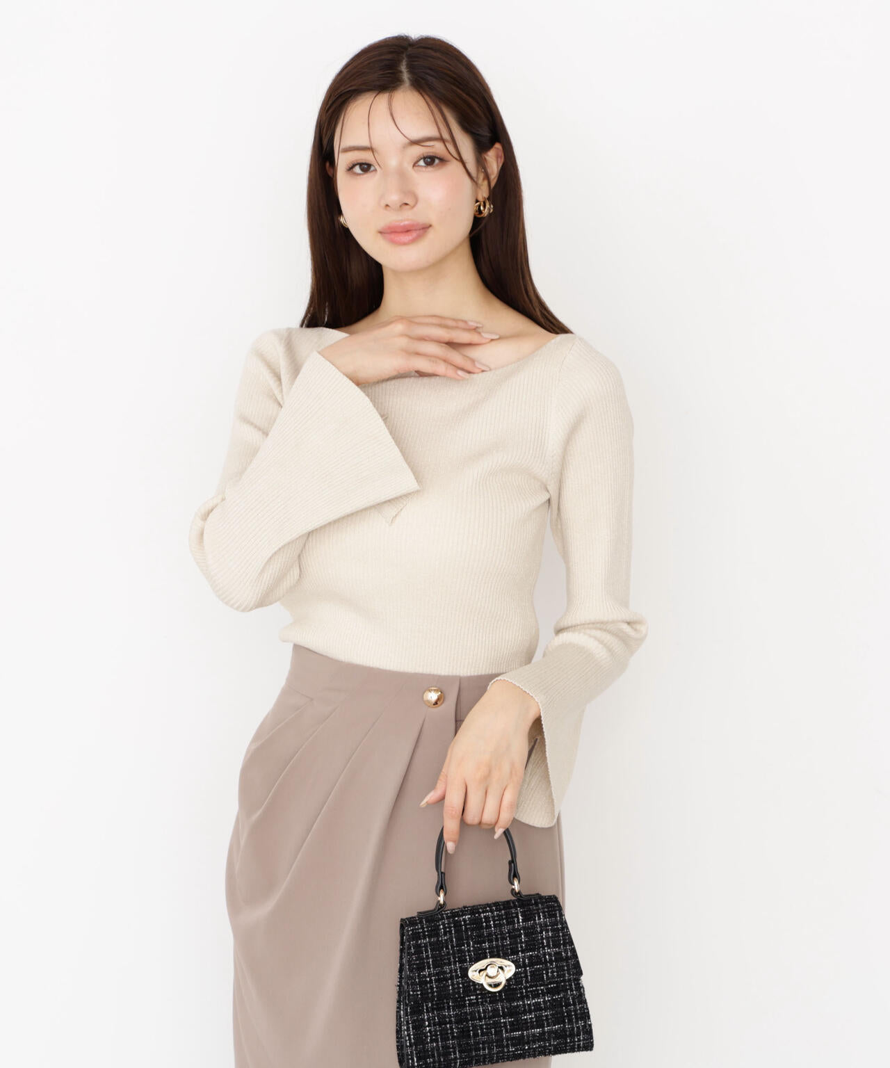 ＜ハンドウォッシャブル＞ニュアンスネックラメリブニット