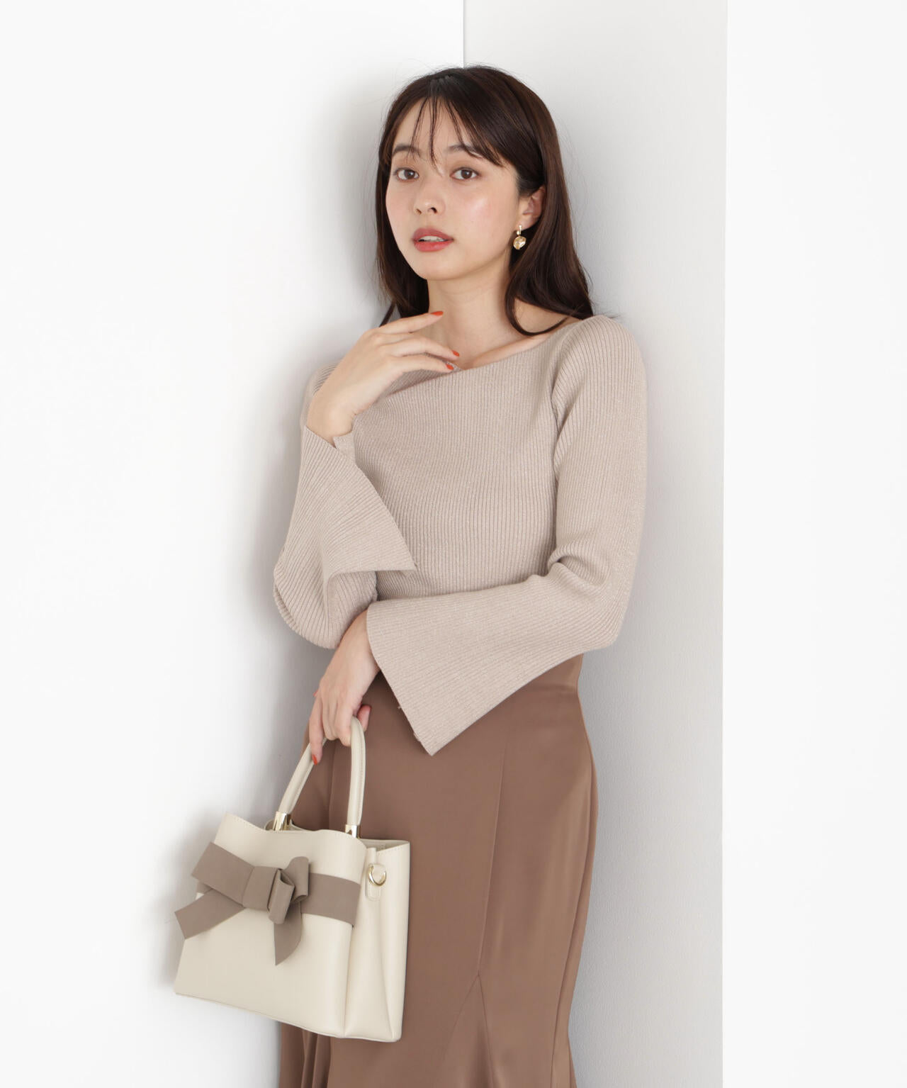 ＜ハンドウォッシャブル＞ニュアンスネックラメリブニット