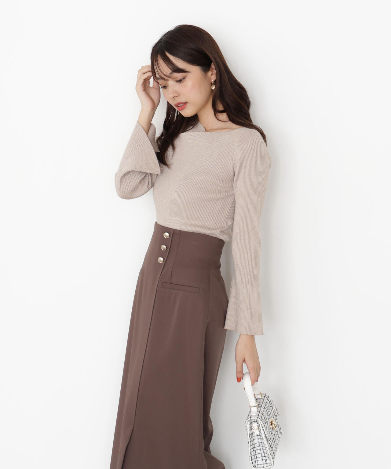 ＜ハンドウォッシャブル＞ニュアンスネックラメリブニット