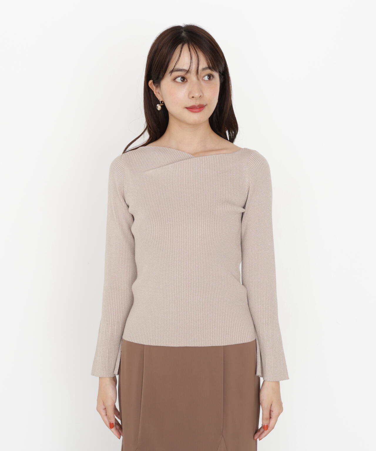 ＜ハンドウォッシャブル＞ニュアンスネックラメリブニット