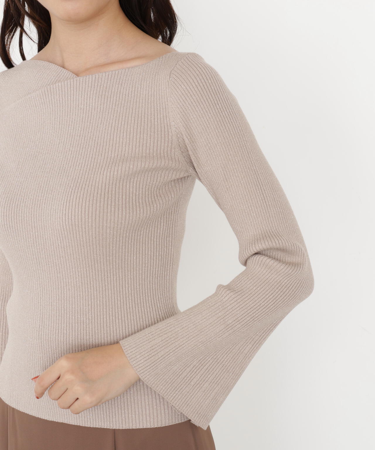 ＜ハンドウォッシャブル＞ニュアンスネックラメリブニット