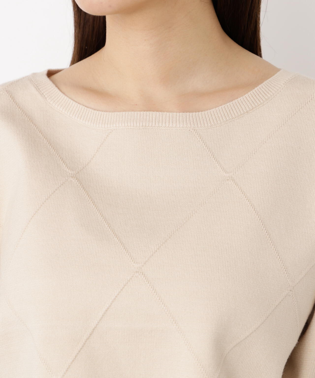 ＜ハンドウォッシャブル＞ダイヤ柄短丈ニット