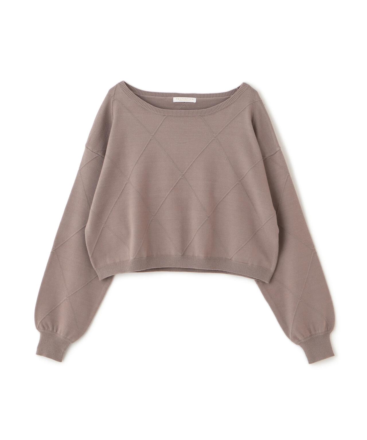 ＜ハンドウォッシャブル＞ダイヤ柄短丈ニット