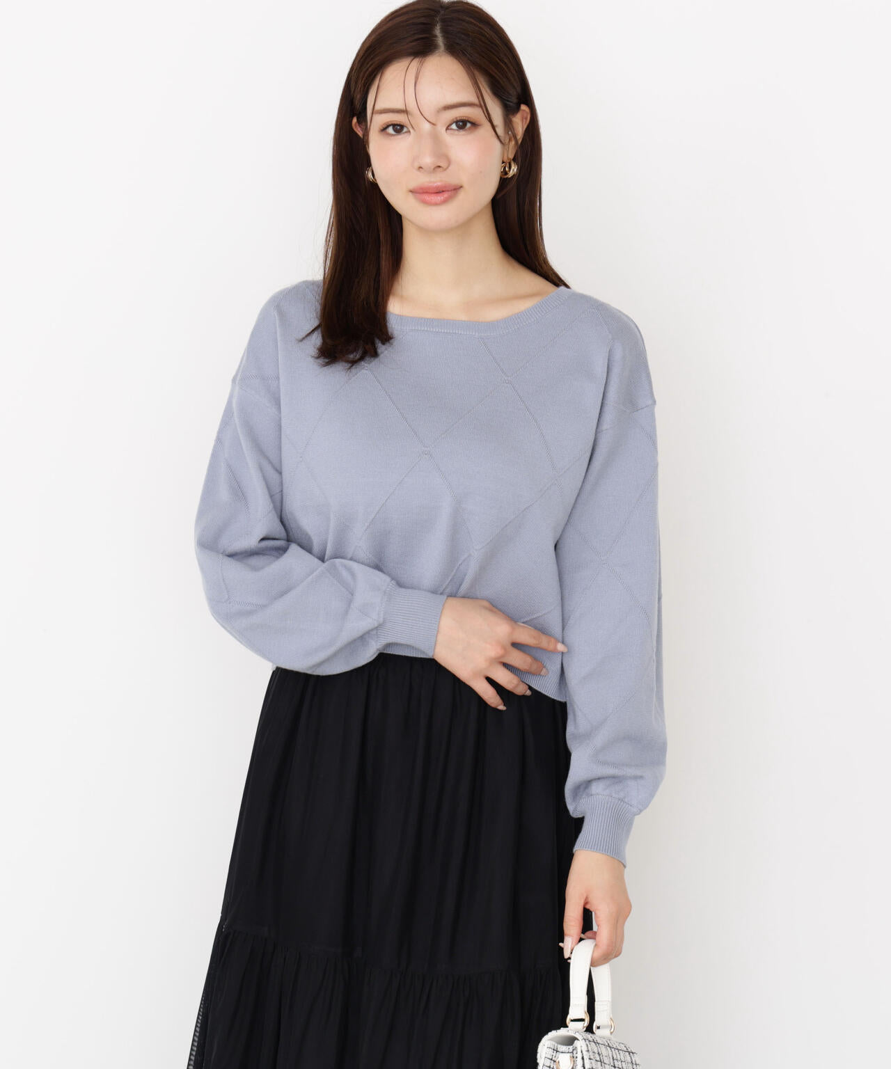 ＜ハンドウォッシャブル＞ダイヤ柄短丈ニット