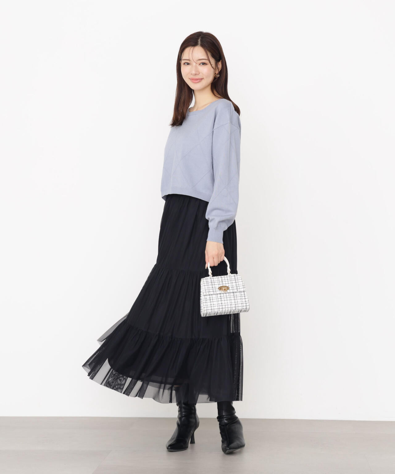 ＜ハンドウォッシャブル＞ダイヤ柄短丈ニット