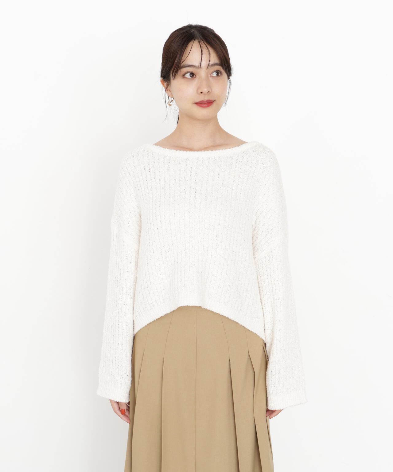 【松川星さん着用】シアー切り替えペプラムニット　モカ　プロポーション 松川星さん着用】シアー切り替えペプラムニット | PROPORTION