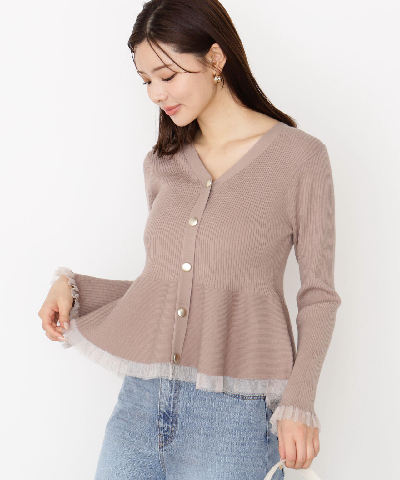 【松川星さん着用】シアー切り替えペプラムニット