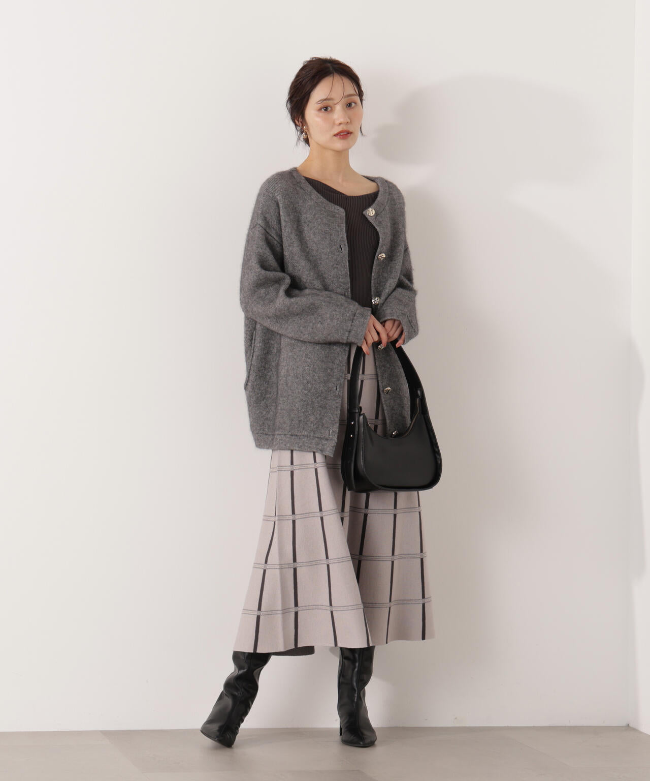 FOX混ダブルフェイスニットカーディガン