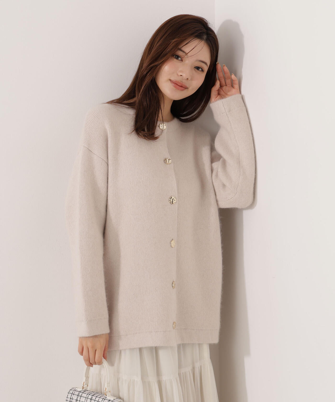 FOX混ダブルフェイスニットカーディガン