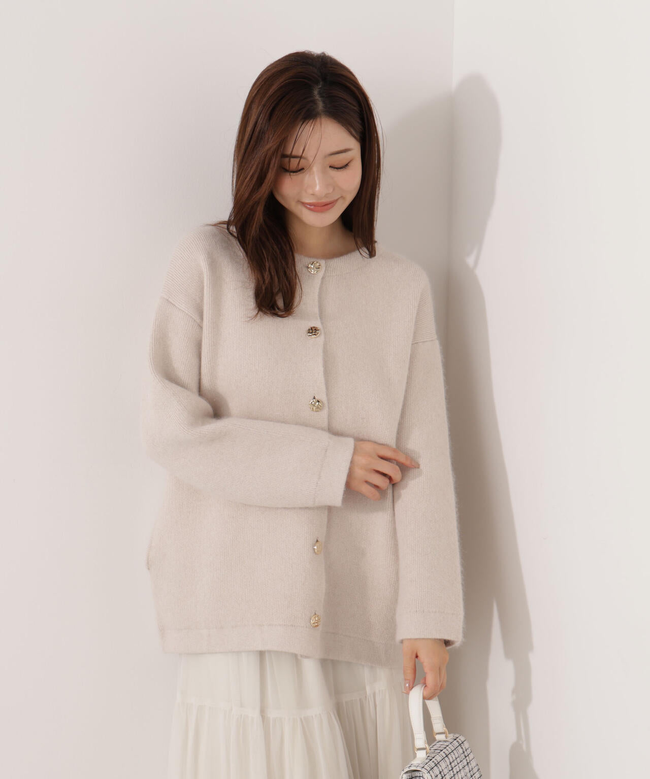 FOX混ダブルフェイスニットカーディガン