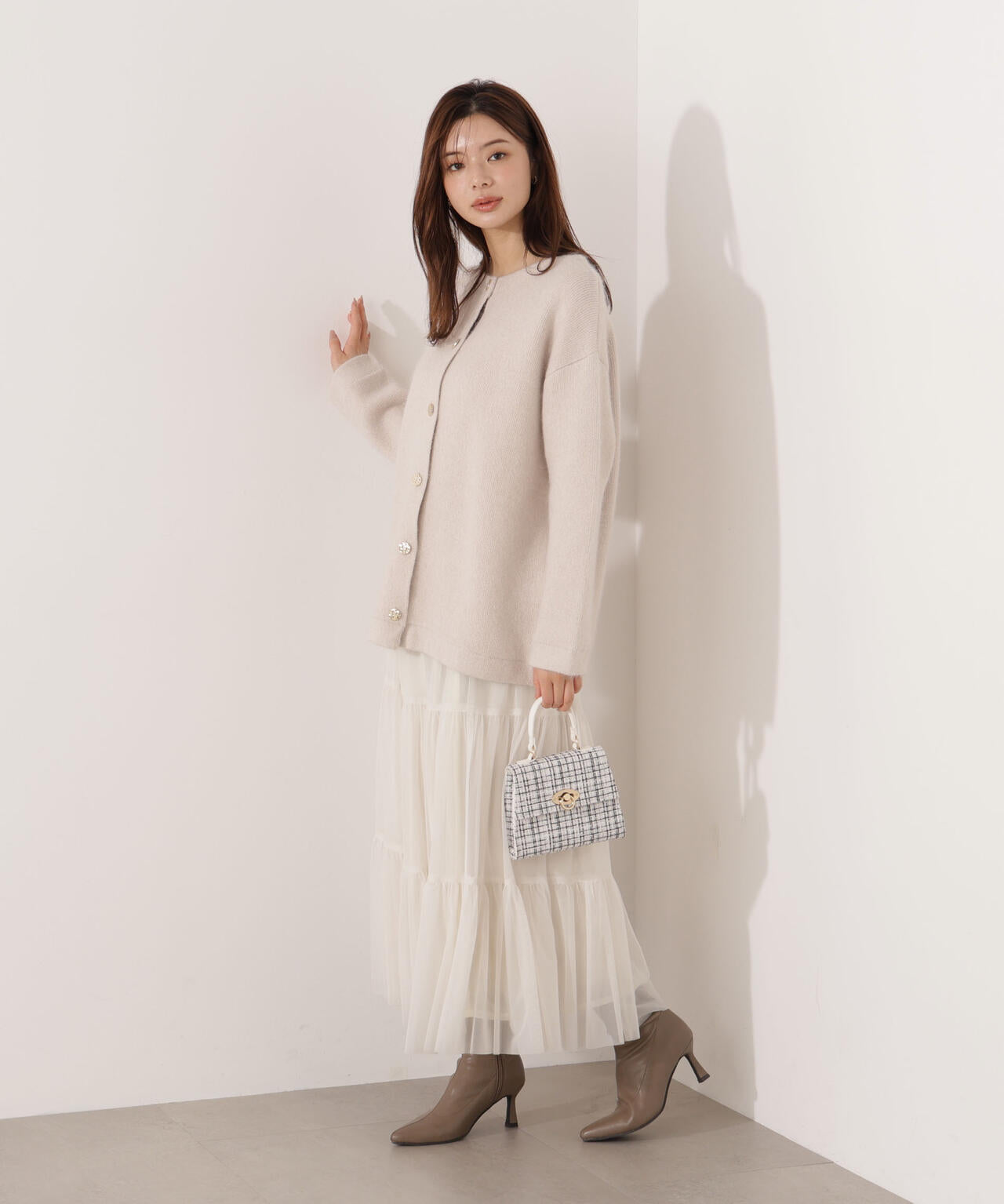 FOX混ダブルフェイスニットカーディガン