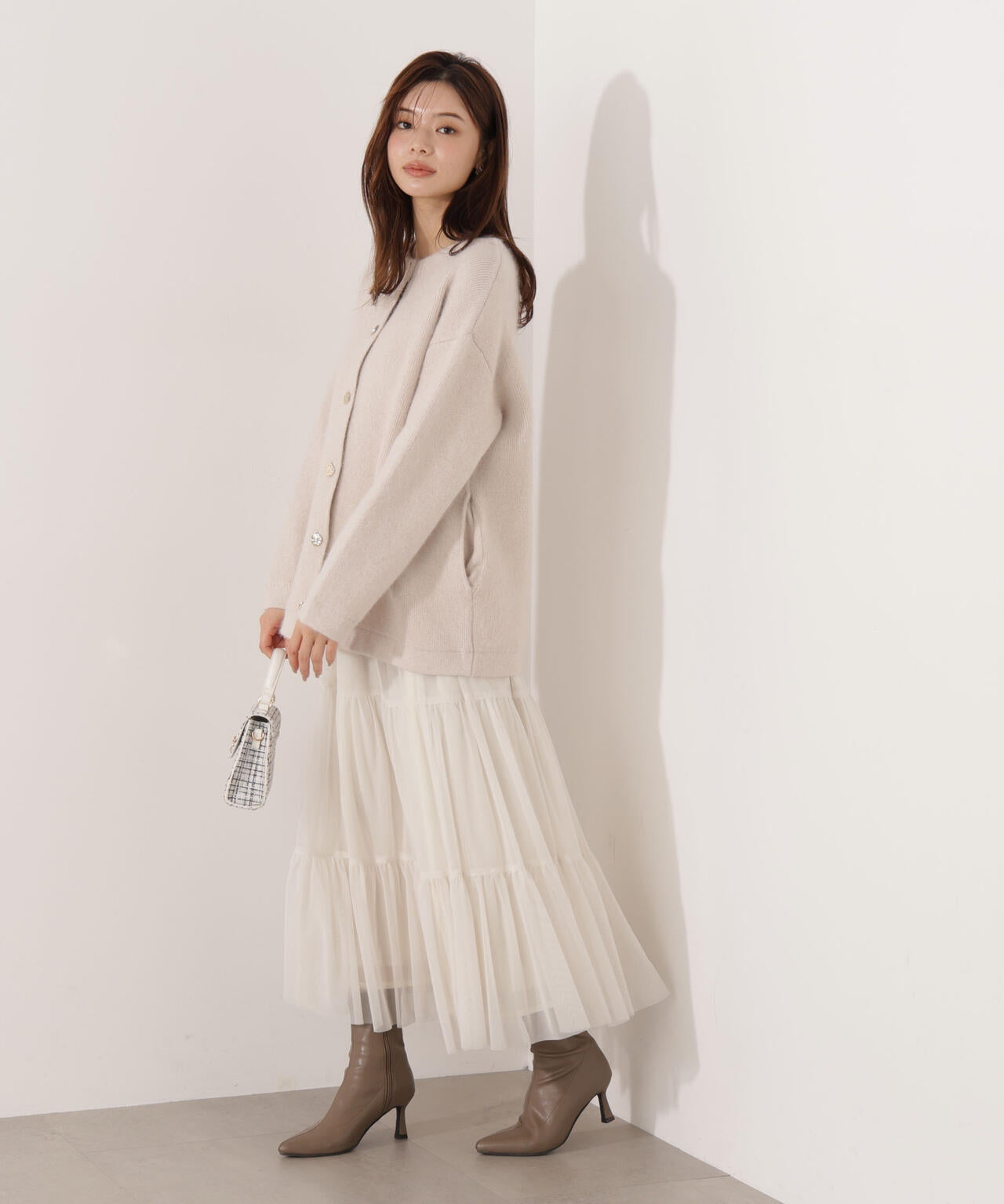 FOX混ダブルフェイスニットカーディガン