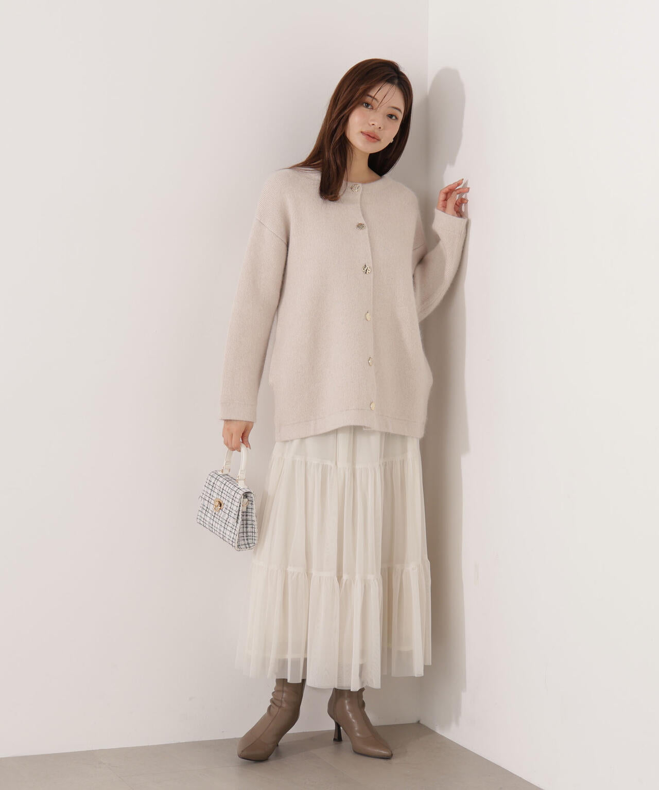 FOX混ダブルフェイスニットカーディガン