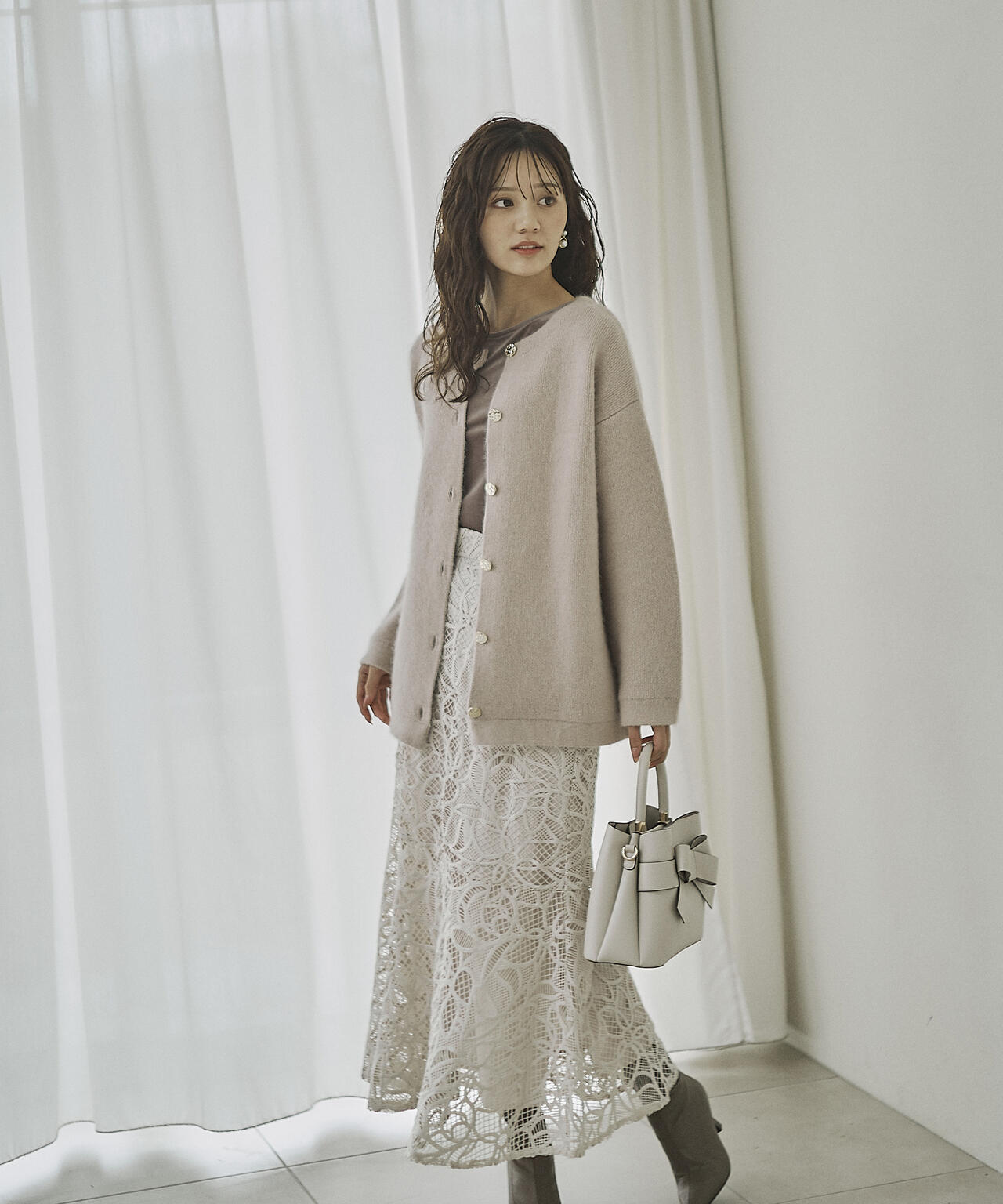 FOX混ダブルフェイスニットカーディガン