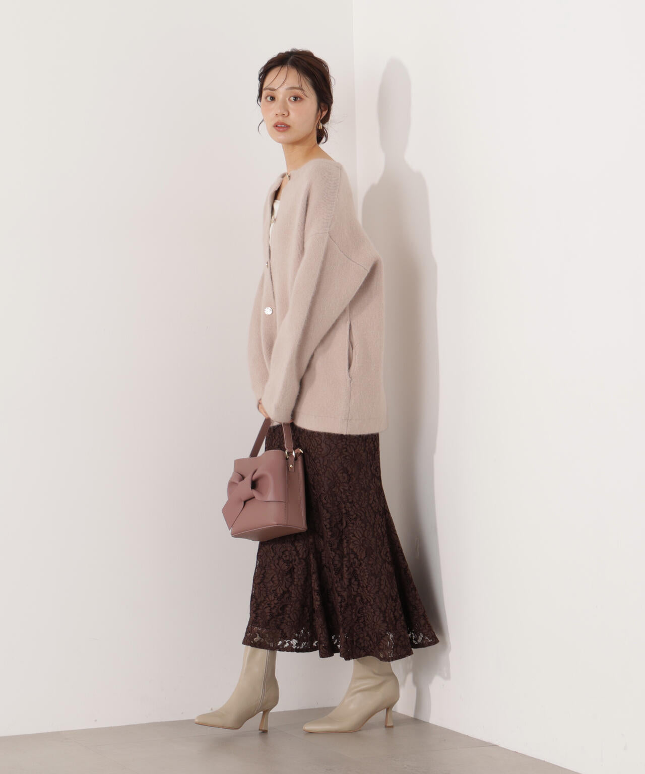 FOX混ダブルフェイスニットカーディガン