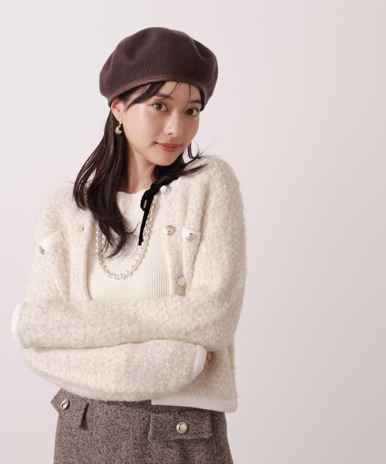 ファンシーツイード風ニットカーディガン