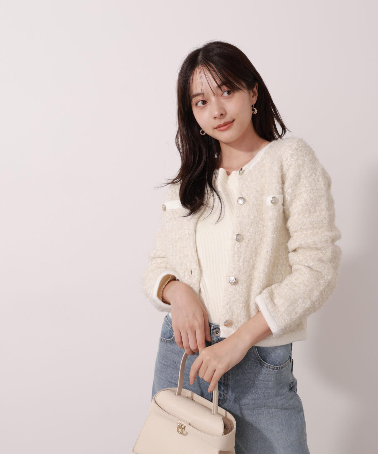 ファンシーツイード風ニットカーディガン