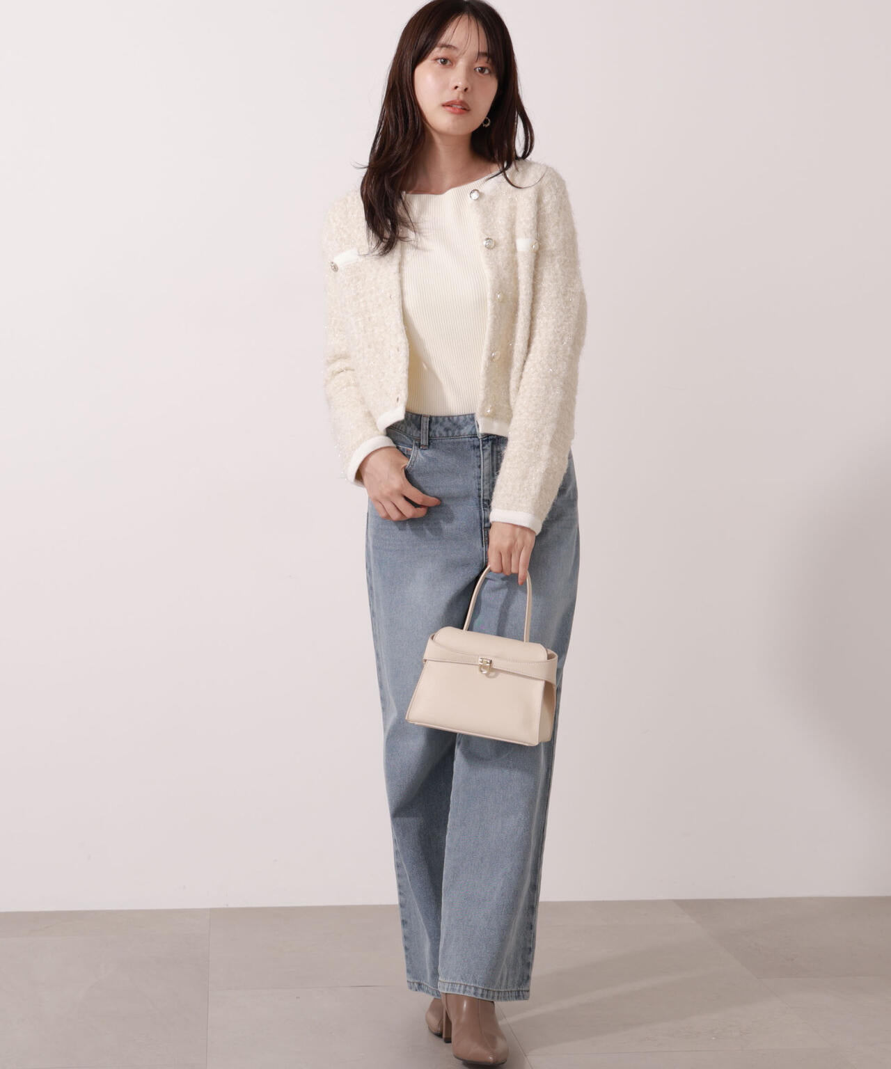 ファンシーツイード風ニットカーディガン