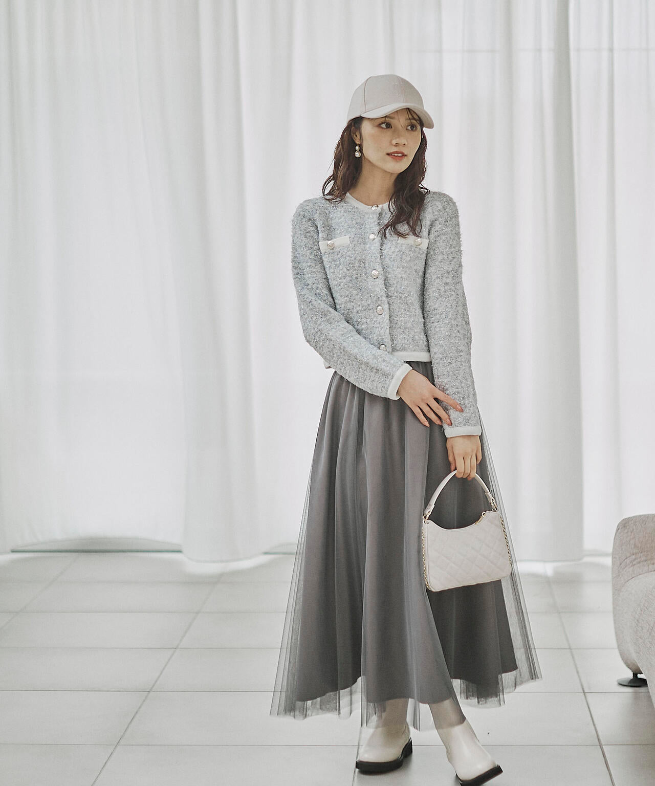 ファンシーツイード風ニットカーディガン